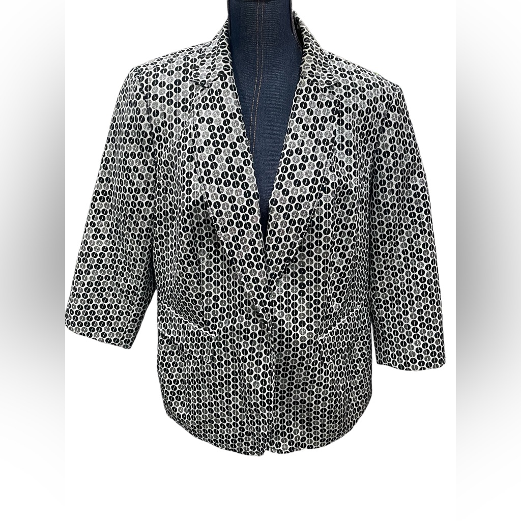 Peter Nygard Silver Mod Dot Roundels 3/4 Jacket Blazer Lux Art-To-Wear Size 16